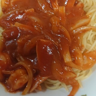 えびとたまねぎのトマトスパゲティ